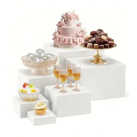 6Pcs Sleek Touch Multi-Function Acrylic Cube Nesting Display Risers with Hollow Bottoms - Kitchenware Bakeware Baking Utensils, Cupcake Holder for Birthday Party Buffet Table, Food Storage