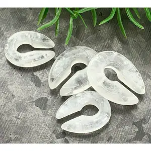 PAIR of Stunning Clear Quartz Stone Keyhole Hanger Ear Weight Tunnels/Plugs - Gauge2g (6.5mm) thru 00g (10mm)