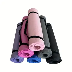 1pc Solid Color 0.8cm/0.31in Thick Yoga Mat With Carry Strap