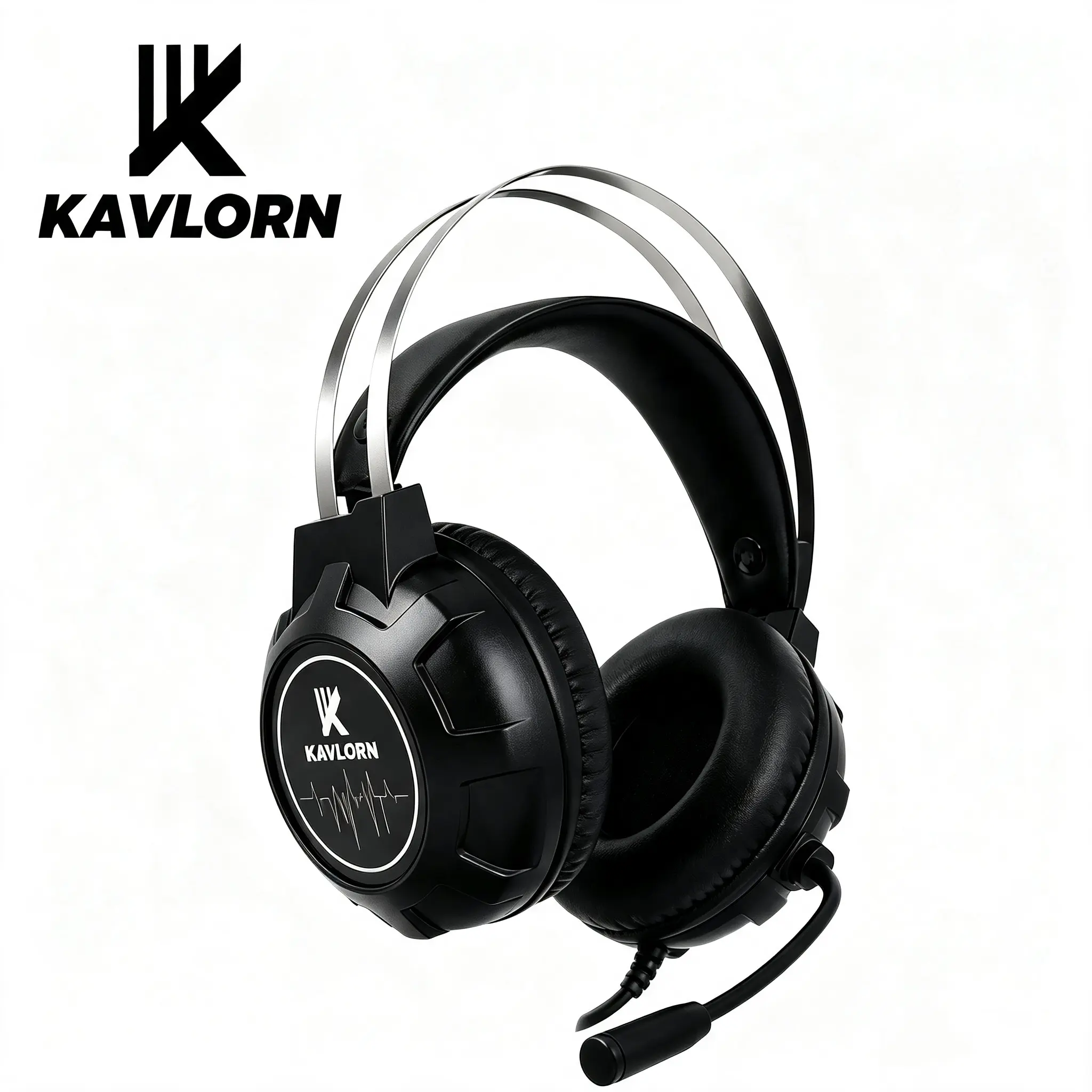 KAVLORN Gaming Headset Over Ear Wired Headphones with Boom Mic, Stereo Audio Headphones for Gaming, Twitch Streaming, Online Meetings & Music