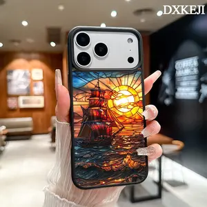 Stained Glass Sea Suns Sailboat Pattern Magnetic MagSafe Phone Case for iPhone 17 Air/16 Pro Max 15 Pro 14 13 12 11 Plus Shockproof Slim Protective Cover Supports Wireless Charging Case Casing