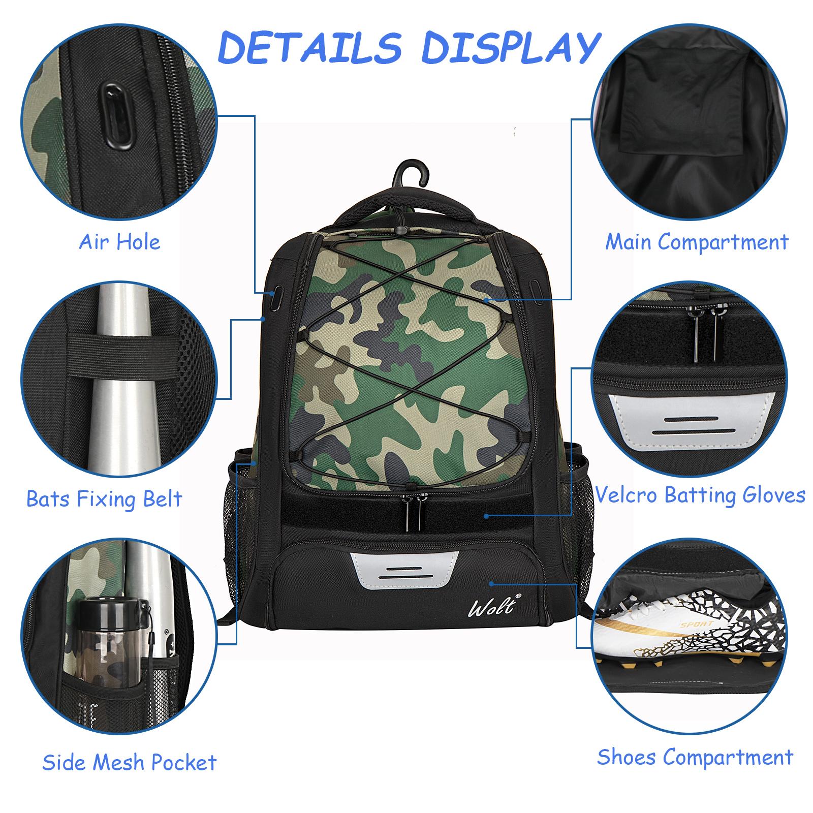 WOLT Baseball Bag Softball Backpack with Fence Hook & Shoe Compartment, Durable Tball Equipment Gear Bag for Youth & Adults, Fits Helmet Bat Gloves WOLT Baseball Bag Softball Backpack with Fence Hook & Shoe Compartment, Durable Tball Equipment Gear Bag for Youth & Adults, Fits Helmet Bat Gloves