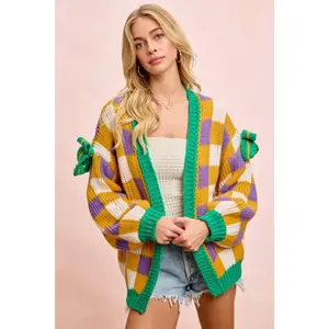 BiBi Mardigras Checker Board Front Open Cardigan