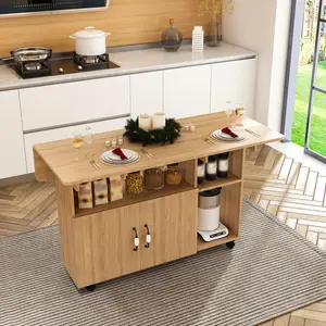 47 Inch MDF Multi-Functional Folding Table with Storage Shelves & Rolling Wheels, Dining Table,Space Saving Foldable Dining Table, Compact Portable Desk Perfect for Kitchen Dorm Office Small Space Living