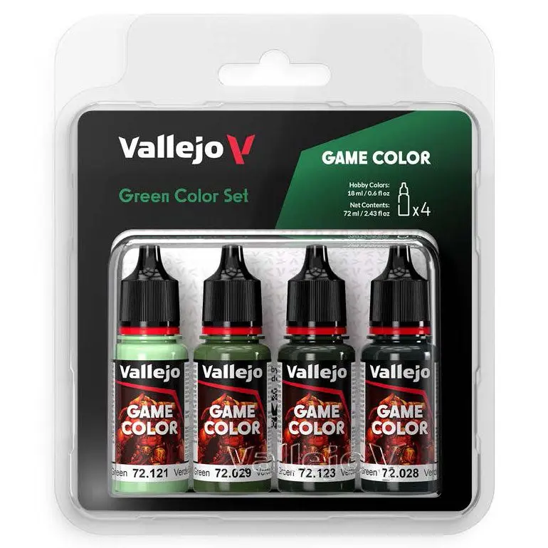 212 MAIN Vallejo Game Color Green Paint Set - Blister Pack Miniature Painting Supplies with QR Tutorial, Photographic Steps Guide for Hobbyists