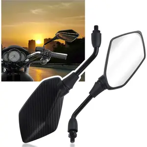 2PCS Motorcycle Mirrors with 8mm & 10mm Bolt,Carbon Fibre HD Motorcycle Mirrors for Handlebars,360 °   Adjustable Motorcycle Accessories Wide Angle Rear View Mirror (Carbon Fibre)