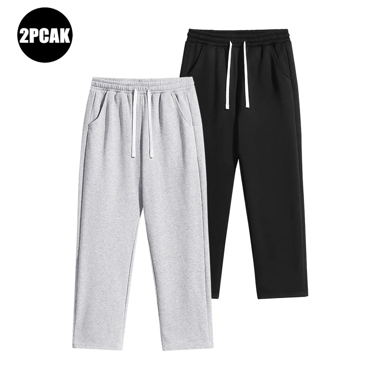 Men's Solid Fleece Joggers - Fitted Cut, Casual Street Style Polyester Pants with Drawstring Waist for Warmth