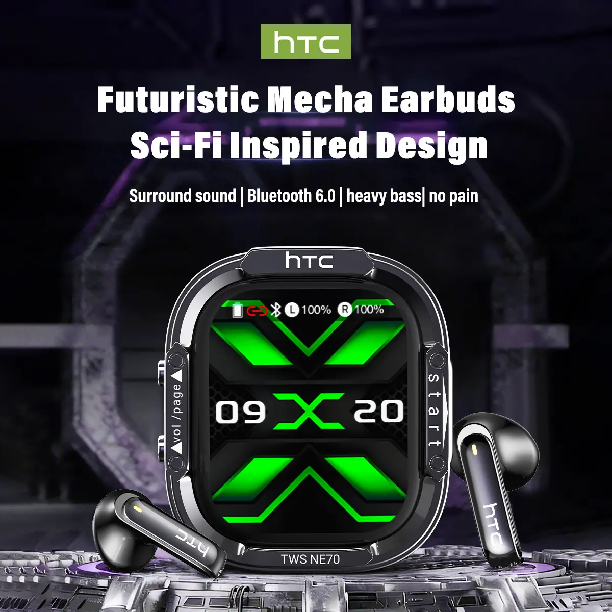 HTC NE70 Bluetooth 6.0 Earphones Light Weight in Ear IPX5 Waterproof Headphones Wireless Earbuds with Smart Touch Screen Suitable for Gaming Office Sports Study and Audio Calls Earphones
