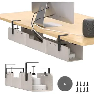 Under Desk  Management Tray,No-Drill Upgraded Thickened Felt Cord Organizer with Clamp or Screw Mount, Holder for Standing Desk, Or Office(Beige, 31.5")