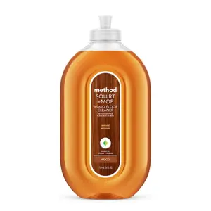 Method 25 oz. Almond Squirt Plus Mop Wood Floor Cleaner, wood floor cleaner, hardwood floor cleaner, laminate floor cleaner, sealed wood,no-wax,no-rinse,one-step clean,squirt and mop,ergonomic nozzle,fewer sweeps,avoid puddling,almond scent,gleaming clean
