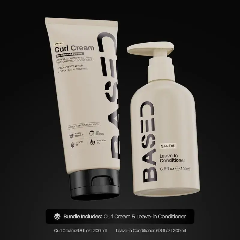 BASED Curly Duo: Premium Non-Toxic Curl Cream & Leave-In Conditioner Bundle - Defines Curls, Controls Frizz, Medium Hold with Agave & Silk Protein, Instant Hydration & Nourishment, No Harsh Chemicals