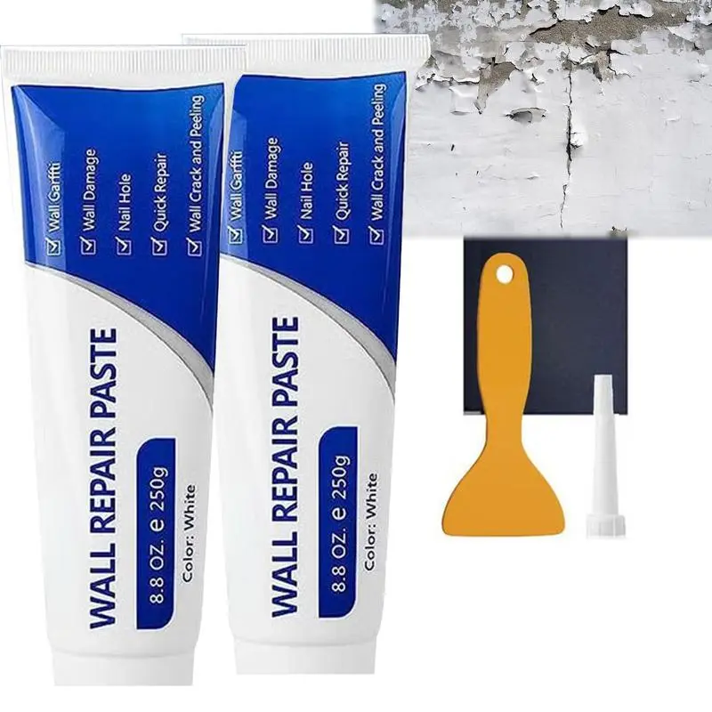 1/2/3-Pack Drywall Wall Repair Kit, 250g White Quick-Drying Wall Patch Compound with Scraper, Sandpaper & Nozzle, Multipurpose Filler for Nail Holes, Cracks for DIY Home Improvement