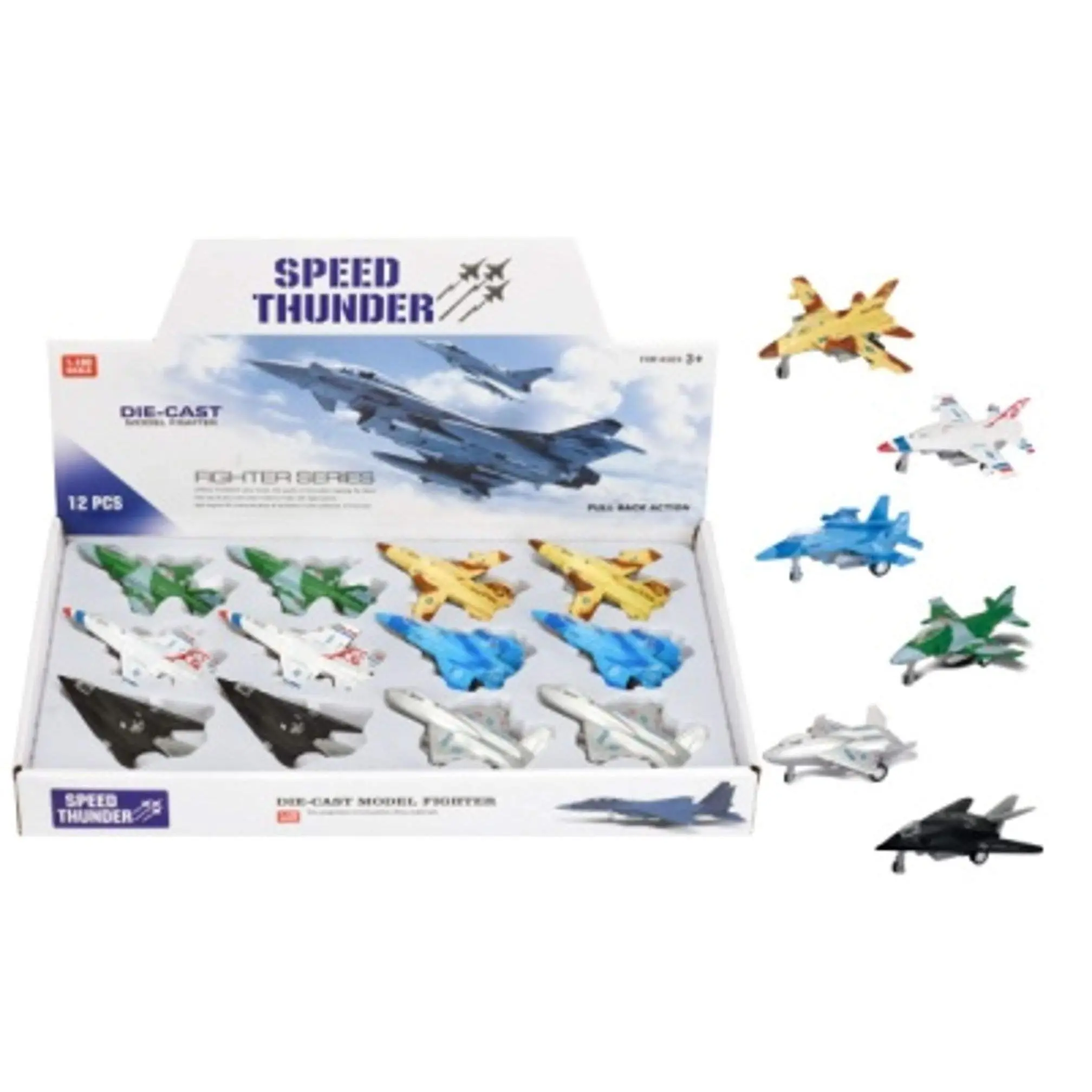 Die-Cast Small Military Fighter Jets, x12 Unit Display Box