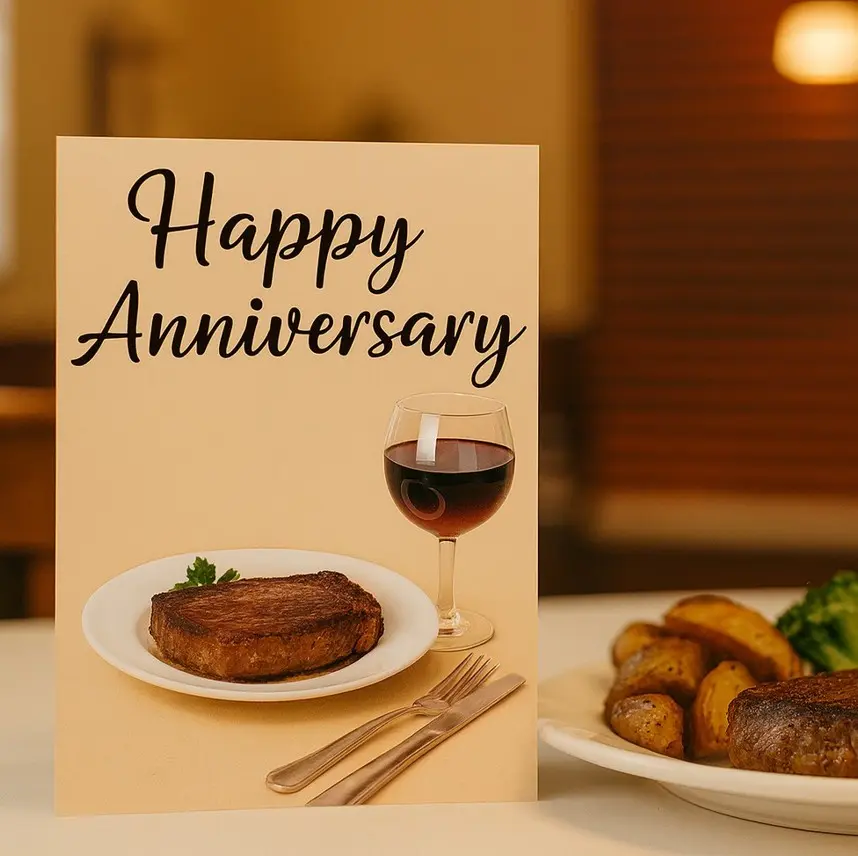 Funny Anniversary Card for Him or Her – Steak & Food Pun Card | Romantic Husband Wife Card