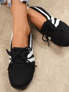 New Women's Wave Pattern Colorblock Flat Shoes, Vintage Casual Single Shoe, Soft Sole Comfortable Mom Shoe, Versatile Commuter Women's Shoes, Walking Shoes, Casual Wear Shoe