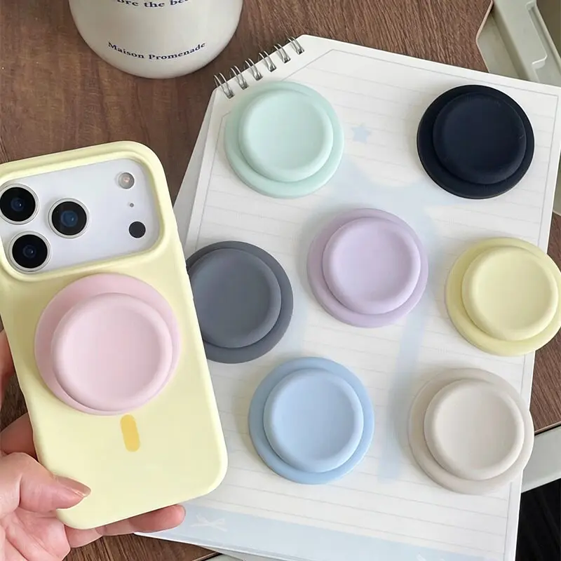 Summer Aesthetic Macaron Pastel Silicone MagSafe Phone Grip, Cute Color Block Magnetic Socket Stand for iPhone