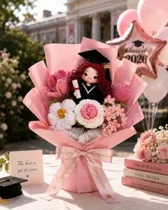 Handmade Crochet Graduation Bouquet with Doll - Cute Forever Flowers Keepsake Gift for Class of 2026