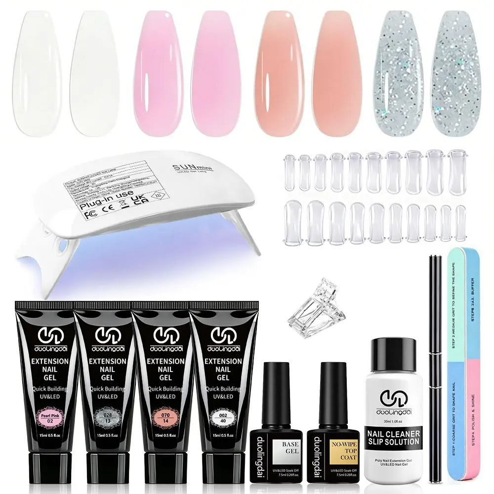 All-in-One Nail Gel and Lamp Nail Art Kit, Gel Nail Set, Gel Extension, 4 Color Gel Nail Polish & UV Lamp & Nail Art Tools, Professional Nail Art Kit for Women & Girls, Nail Manicure Kit, Gel Nails Kit with UV Light