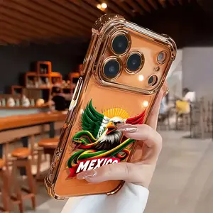 Transparent Mexico Eagle Aesthetic Design Pattern Casing The new electroplated transparent TPU airbag shock-proof phone case is suitable for iPhone 17 Pro Max (16, 15, 14, 13, 12, 11 Pro Max - simple and fashionable shock-proof soft case protection cover