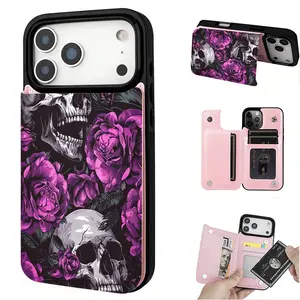 Women's Fashionable Skeleton TPU Cellphone Cover - Credit Card Slots Wallet Card Holder, Protective Smartphone Accessory, Handheld for iPhone 17/16/15/14/13/12 Devices
