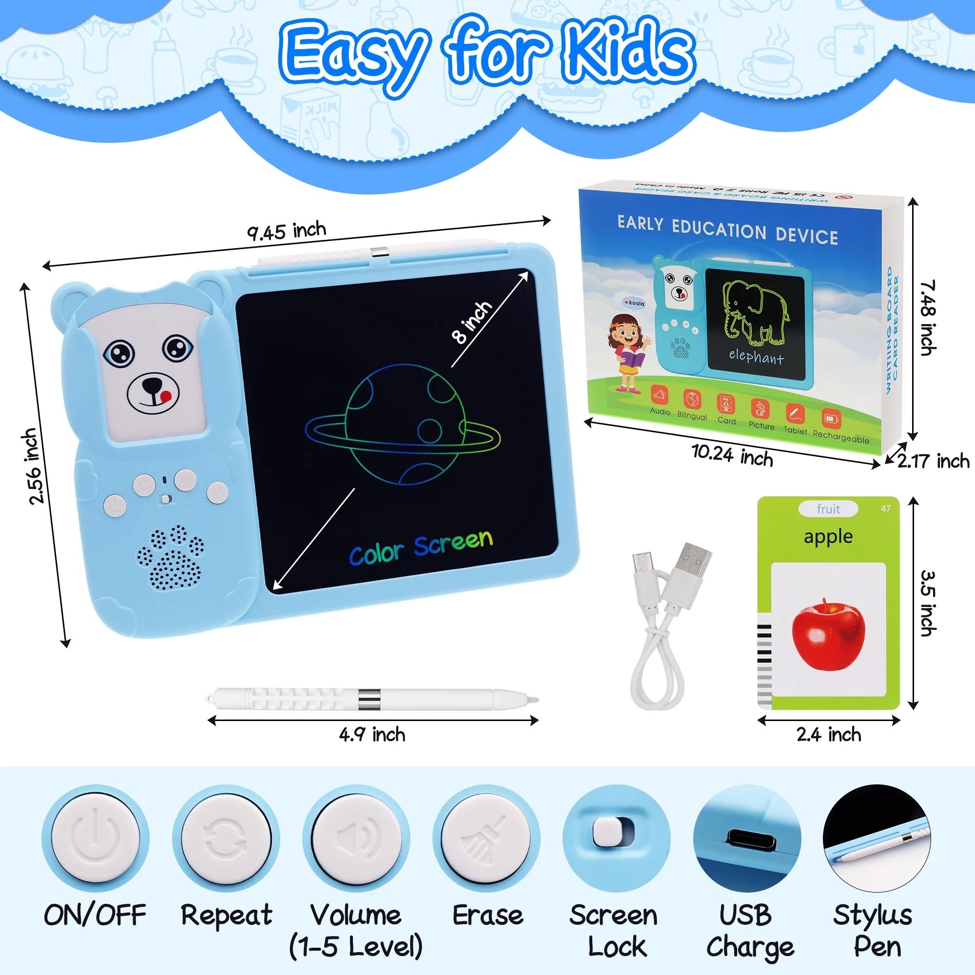 KidGenius Bilingual Toddler Flash Cards with Colorful Drawings Wipeable Screen & Quick Erase Button for Early Education & Family Tutoring Cognitive Development Interactive