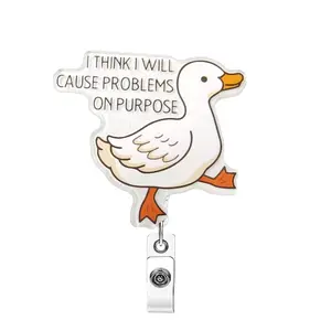 Cute Duck Design Badge Holder, 1 Count Retractable Badge Reel, Identification Badges & Supplies for Student Office Staff Doctor Nurse Teacher