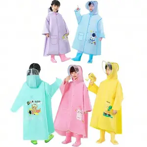 &Portable Reusable Hooded Raincoat, Lightweight Eva Waterproof Jacket, Kids Rain Poncho with Backpack Holder, Unisex Student Full Body Coat, Rain Suit