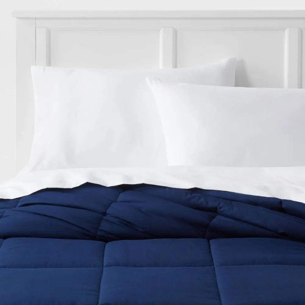 Twin/Twin Extra Long Down Alternative Washed Microfiber Reversible Comforter, Navy - Room Essentials, OEKO-TEX Certified