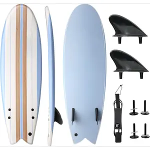 Lancer 5'10'' Soft Top Foam Surfboard Fish Surf board for Kids & Adults Includes Twin Fins Double Swivel Leash EPS Core IXPE Deck HDPE Slick Bottom Non-Slip Deck Grip - Perfect for Surfing