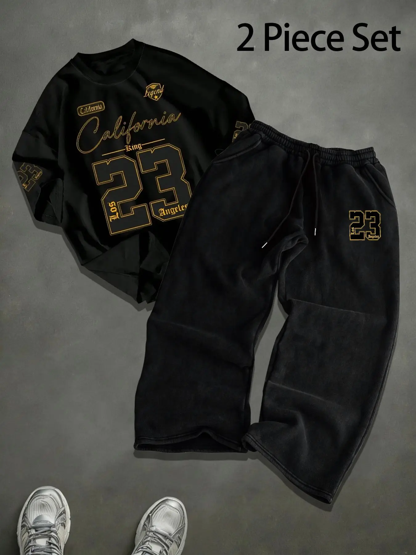 Tikmen Number 23 Printed T-Shirt and Wide Leg Pants Set, Casual Matching Sets, Casual Sport Set, Summer Short Sleeve Tee and Casual Trousers, Cool Streetwear for Skateboarding and Daily Outings