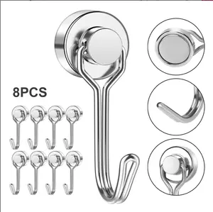 8 Pack Heavy Duty Magnetic Swivel Hooks 30LB Strong Neodymium Rotating Hooks for Cruise Cabin Essentials, Refrigerator, Kitchen, Locker, Garage & Metal Surface Storage Organization