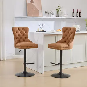 Dreamzon A&A Furniture,Aged and Retro PU Swivel Barstools Adjusatble Seat Height from 26-33 Inch, Modern Bar Stools with Backs Comfortable Tufted for Home Pub and Kitchen Island (Orange,Set of 2)