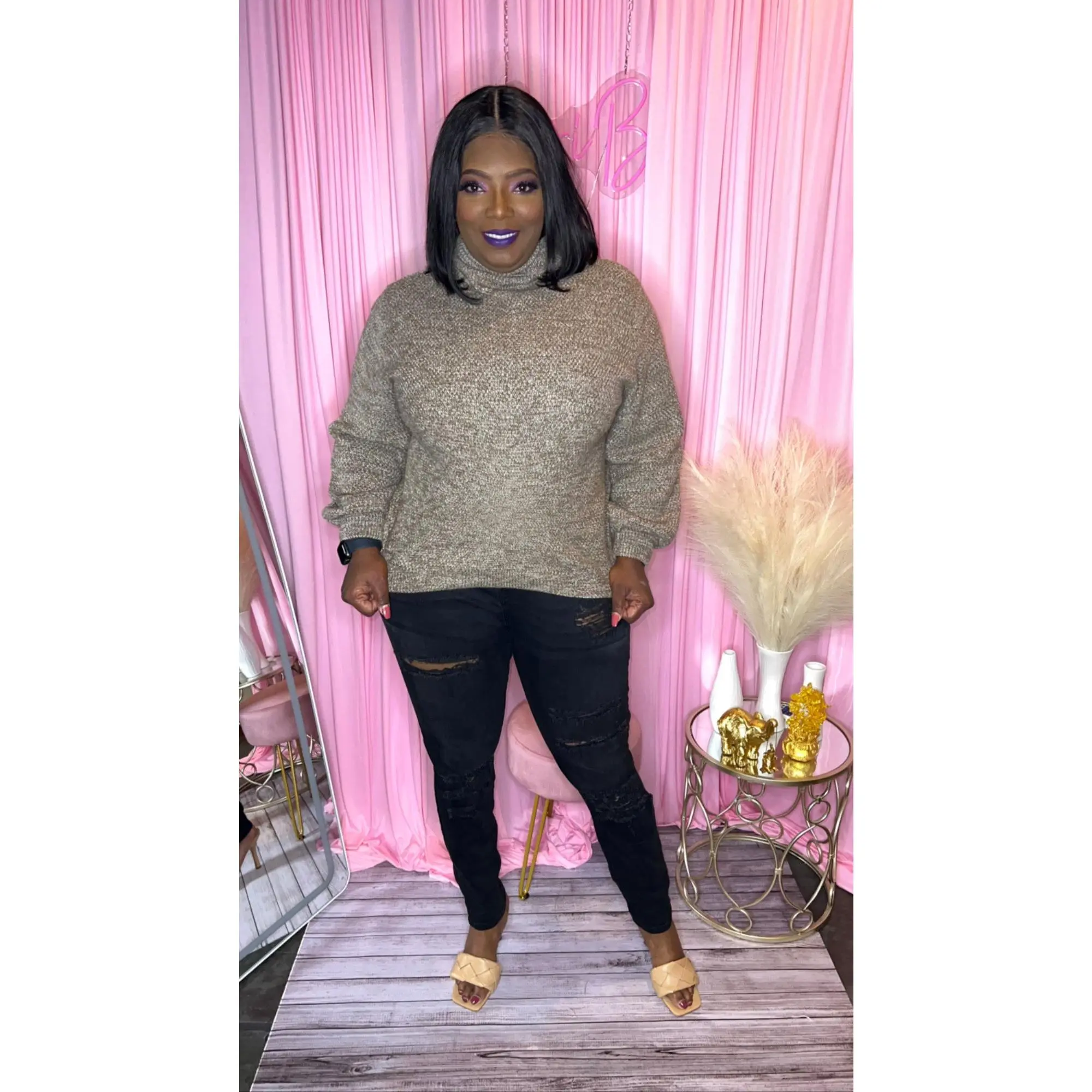 Mocha Turtleneck Sweatshirt