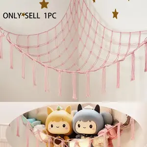 Large Toy Hammock Net for Stuffed Animal Storage, Cute Plush Animal Organizer for Children’s Nursery & Bedroom Wall Decor, Includes Hooks & Hanging Baskets