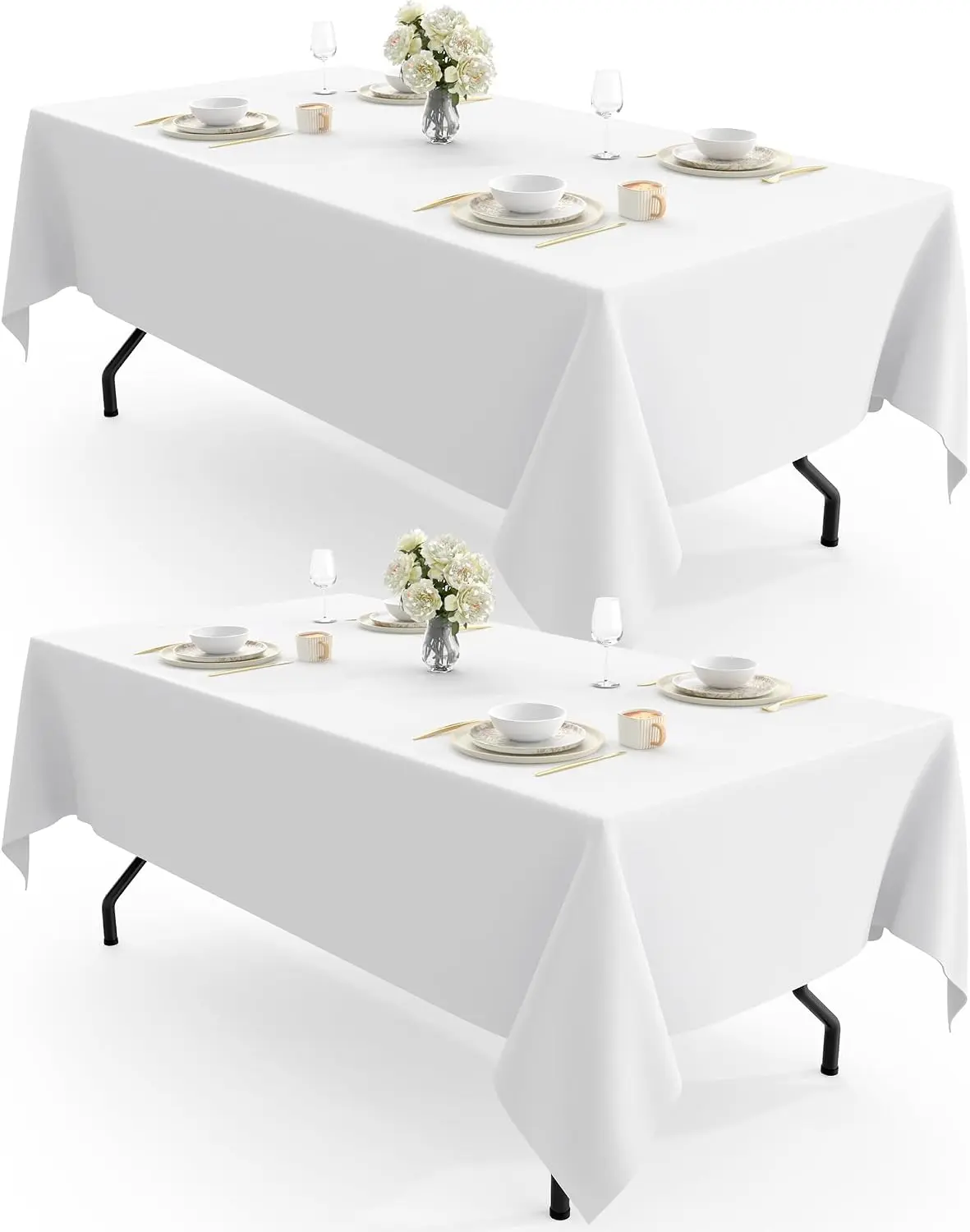 Rectangle Table Cloth 60" x 102" – Durable Polyester Tablecloth Offers Reusable & Washable Protection, Ideal for Outdoor Party, Picnic, Wedding, Banquet and Birthday, 2 Pack, White