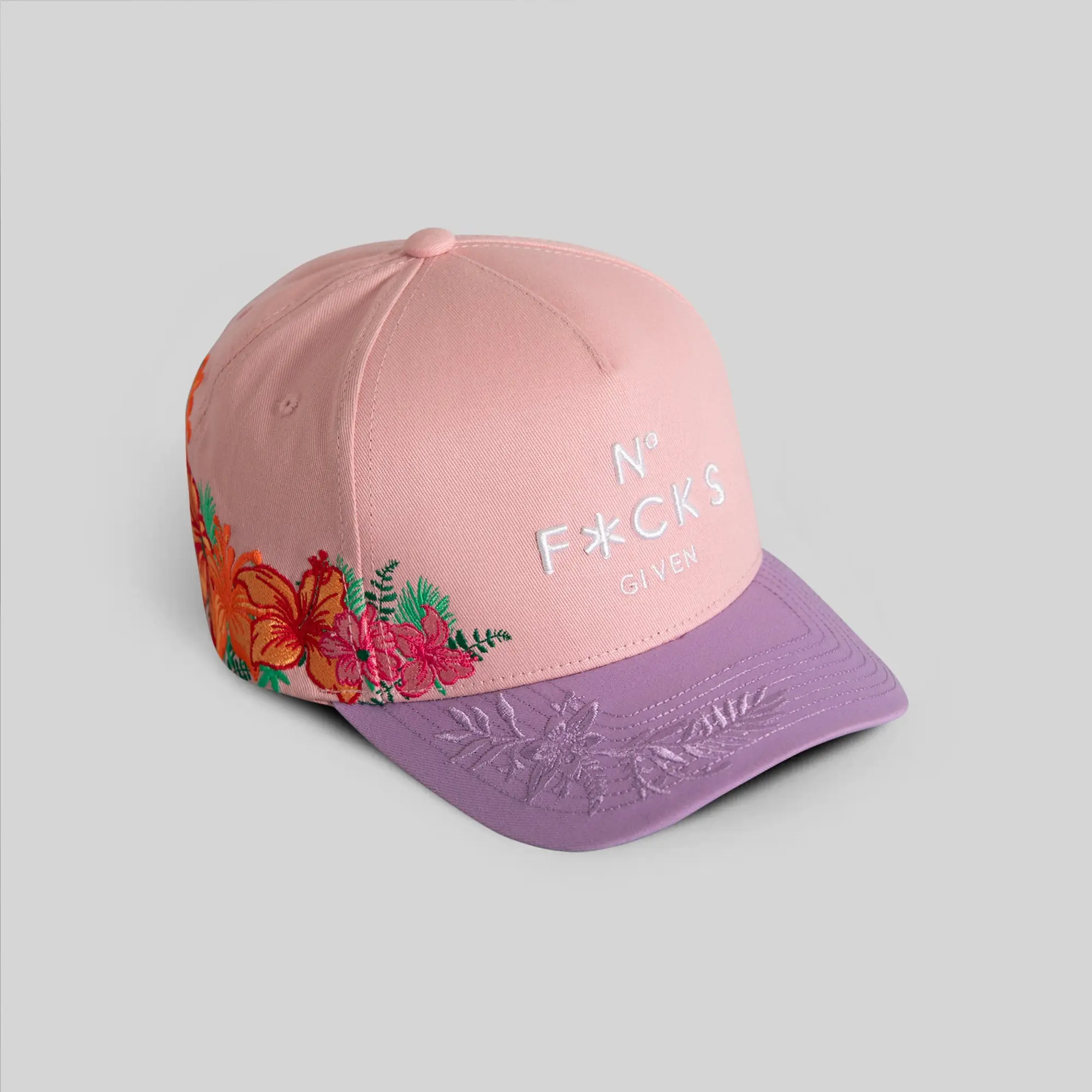 Field Grade No Fucks Given Pink Floral Hat | trucker hat | floral design | pink hat | lavender | embroidered | mesh back | adjustable | unisex | casual | streetwear | graphic | dad hat | Trendy Hat 2026 | Streetwear Headwear | Fashion Cap | Summer Hat
