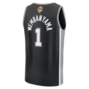 2026 Wembanyama #1 Black Gray Swingman Basketball Finals Jersey full logo – Icon Edition - Retro Side Stripe Pro Style Hoop Fan Shirt