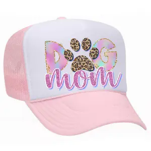 Dog Mom Trucker Hat Faux Glitter Design Mama Hat Adjustable Snapback Mesh