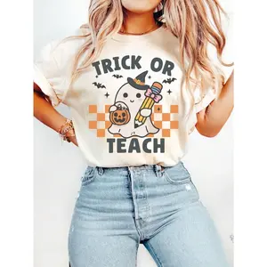 100% Cotton Teacher Halloween Shirt, Halloween Teacher Shirt, Trick Or Teach Shirt, Spooky Teacher T-Shirt, Retro Ghost Teacher Shirt