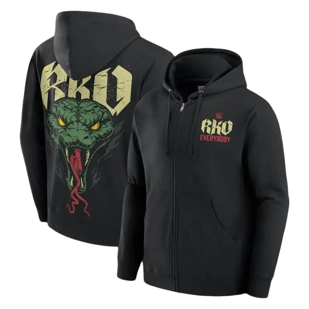 RKO WWE Zip Up Hoodie for Men Women 3D Snake Graphic Casual Streetwear Sweatshirt Loose Fit Hoodie for Fall Winter Spring Sports Everyday Wear Warm Cozy Comfortable Trendy Fashion Style
