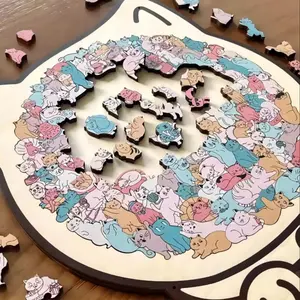 Morandi Color Cat Wooden Puzzle, Cute Healing Kitty Collection, High-Quality Wood Material, Home Decor, Stress Relief Toy, Must-Have Item