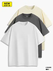Men’s summer 100% cotton solid-color short-sleeve T-shirt, relaxed drop shoulder fit, moisture-wicking, breathable, wrinkle-resistant, comfortable