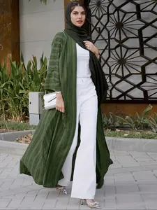 Elegant Open Front Abaya, Textured Pleated Maxi Dress, Loose Fit Muslim Dubai Kaftan, Elegant Islamic Clothing, Casual Dustproof Outerwear, Caftan, Loose Abayas