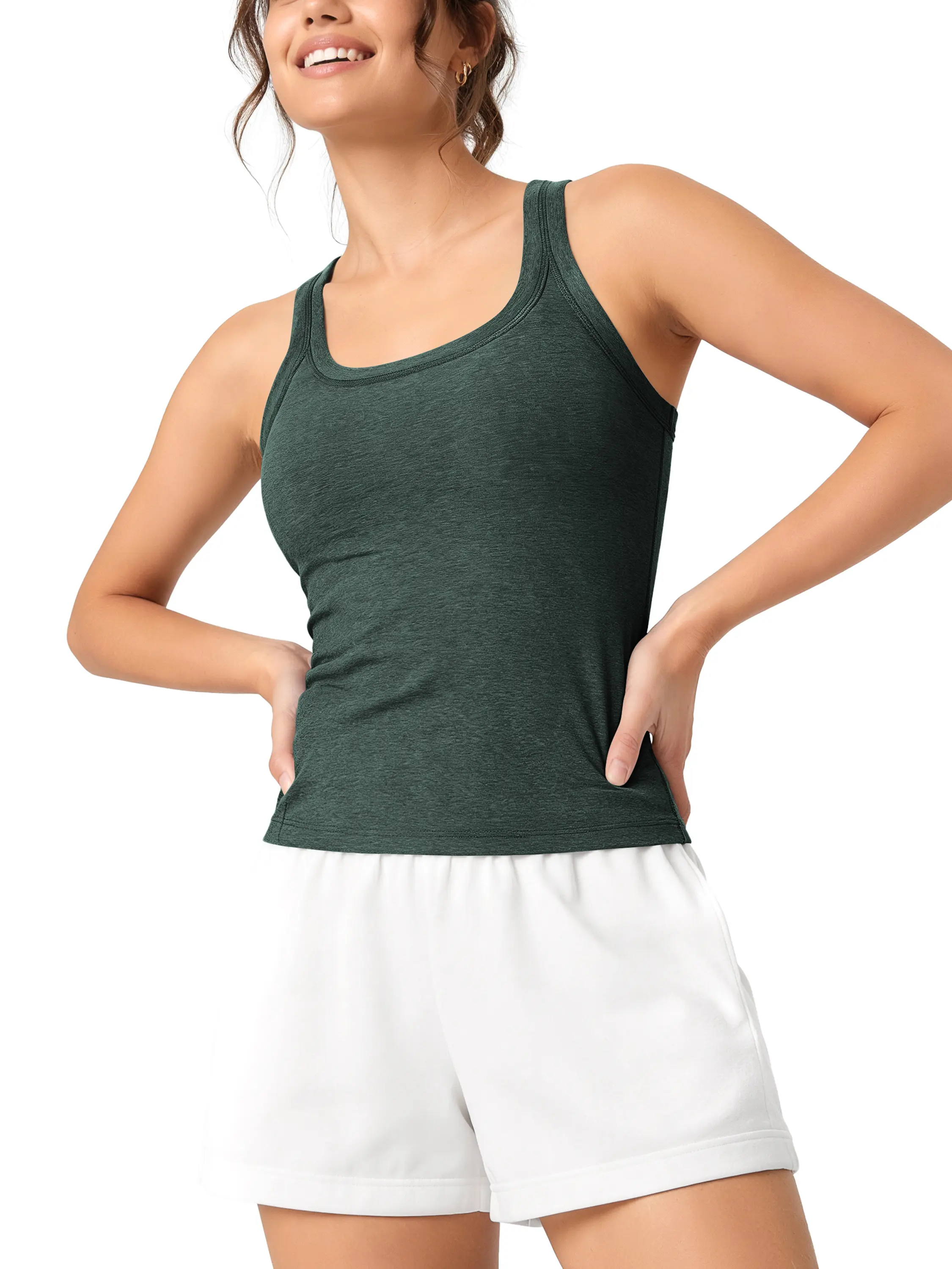 ODODOS Women's Performance Racerback Tank - Ultra Soft odSTRATUM Tech Top | Square Neck Sleeveless Shirts, Waist Length, Moisture Wicking Breathable Jersey