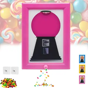 Candy Dispenser Photo Frame, Handy Wall Candy Frame, Wall Mounted Candy Dispenser For Candies, Nuts, Creative Bubble Gum Machine for Home Decor, Office Desktop (Pink)