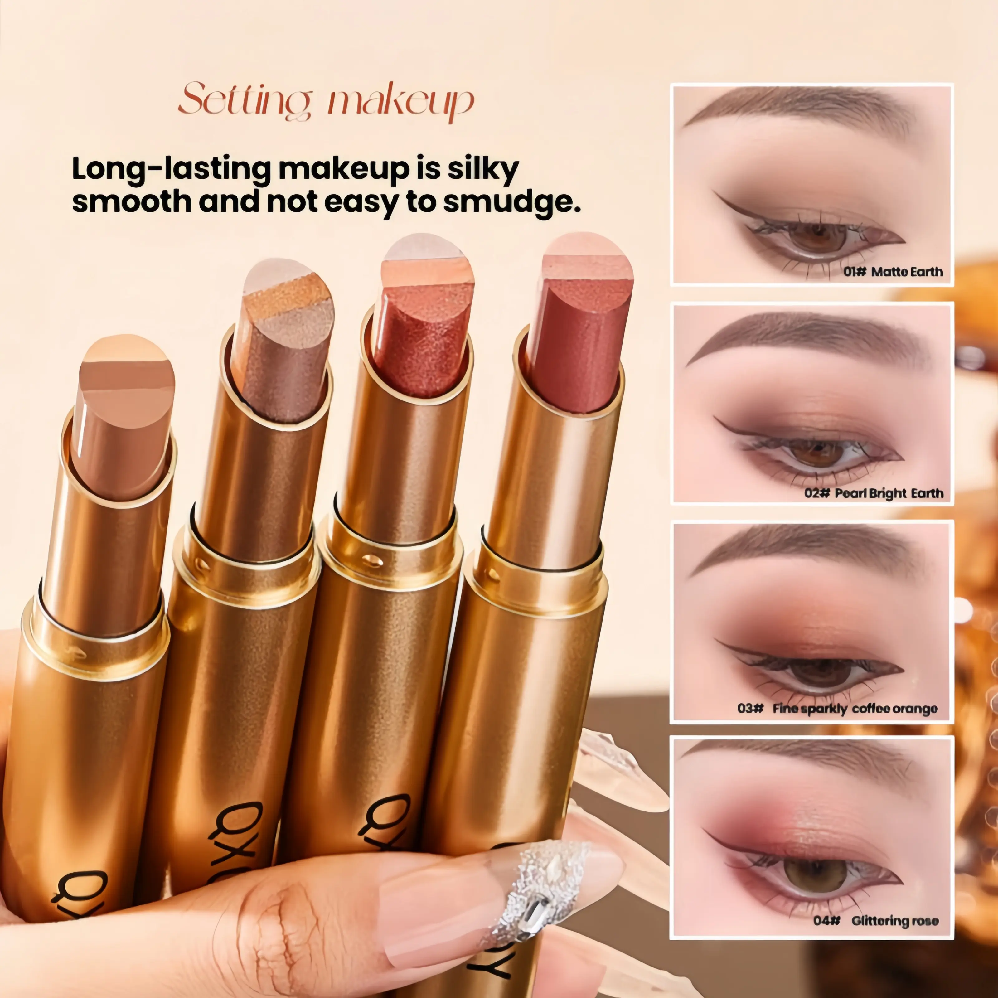Three color eye shadow stick, with pearlescent light and gradual change, can repair the appearance and highlight the eye shadow, which is suitable for stage performance and daily use of dating. It is a necessary artifact for perfect eye makeup