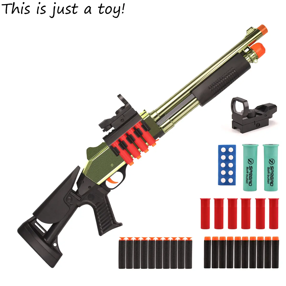 JH2027 XM1014 Foam Dart Blaster Toy Set, Golden Shell Effect Launcher with 20 Soft EVA Darts & Reusable Shell Accessories, Outdoor Activity Toy, Birthday Gift for Teens