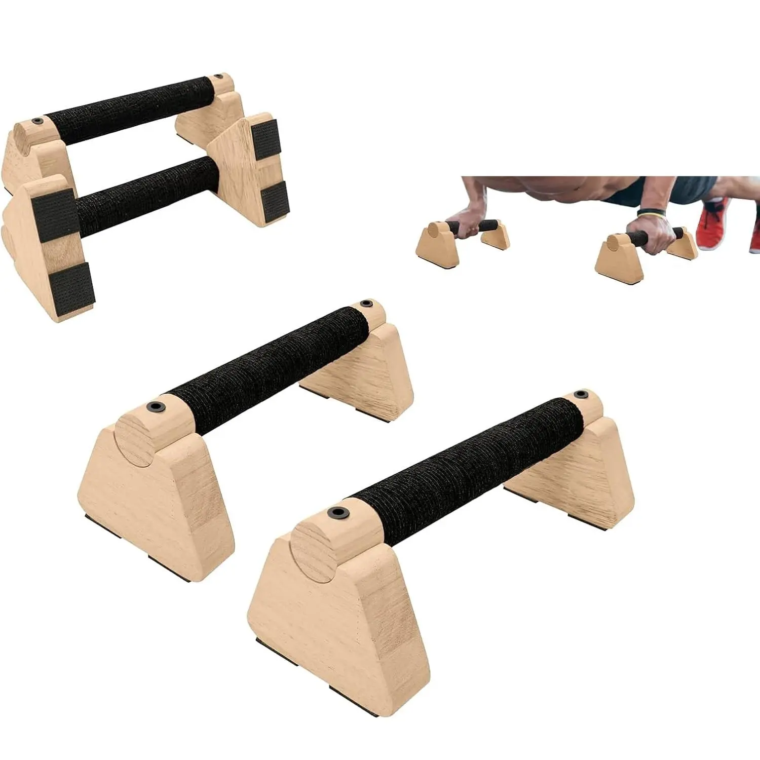 Solid Wood Calisthenics Parallettes (Set of 2) - Portable Push Up Fitness Equipment, Extra Length, Ergonomic Grip, Non-Slip Base for Home Gym, Outdoor Training, Home Gym Accessory, Strength Workout Equipment, Portable Fitness Equipment
