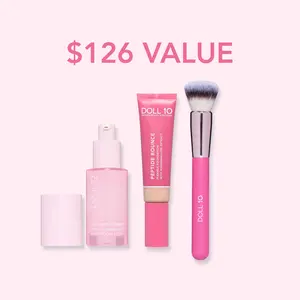 Prep and Coverage Bundle | Mushroom Milk, Peptide Bounce Flexible Foundation, Smoothing Complexion Brush