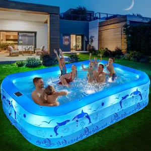 Pool with Lights, 2024 Upgraded Family Inflatable Swimming Pool for Kids,Adults, Blow up Pool Solar Powered, Large Kiddle Pool, 105_x65_x25''Oversized Thickened Pool for Backyard _ Everythin